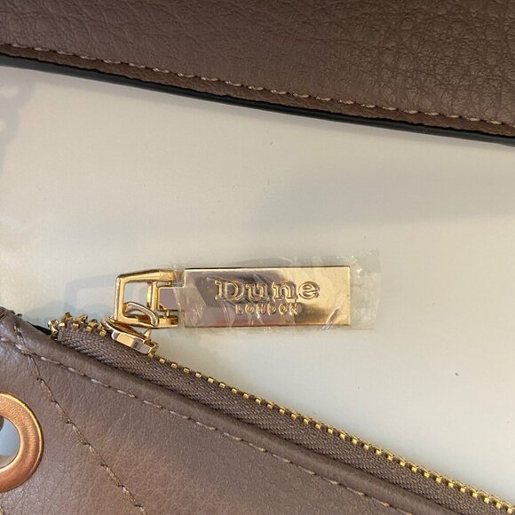 Dune London Taupe Quilted VeganLeather Handbag Chain Attached mini wallet & Gold - Picture 8 of 15